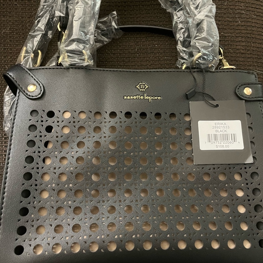 Nanette Lepore Black Satchel with Perforated Design NWT